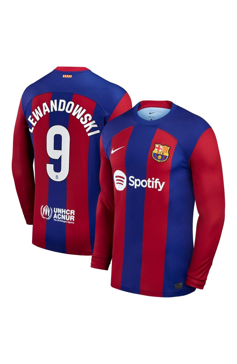 Nike Men's Nike Robert Lewandowski Royal Barcelona 2023/24 Home Replica Long Sleeve Jersey, Main, color, 