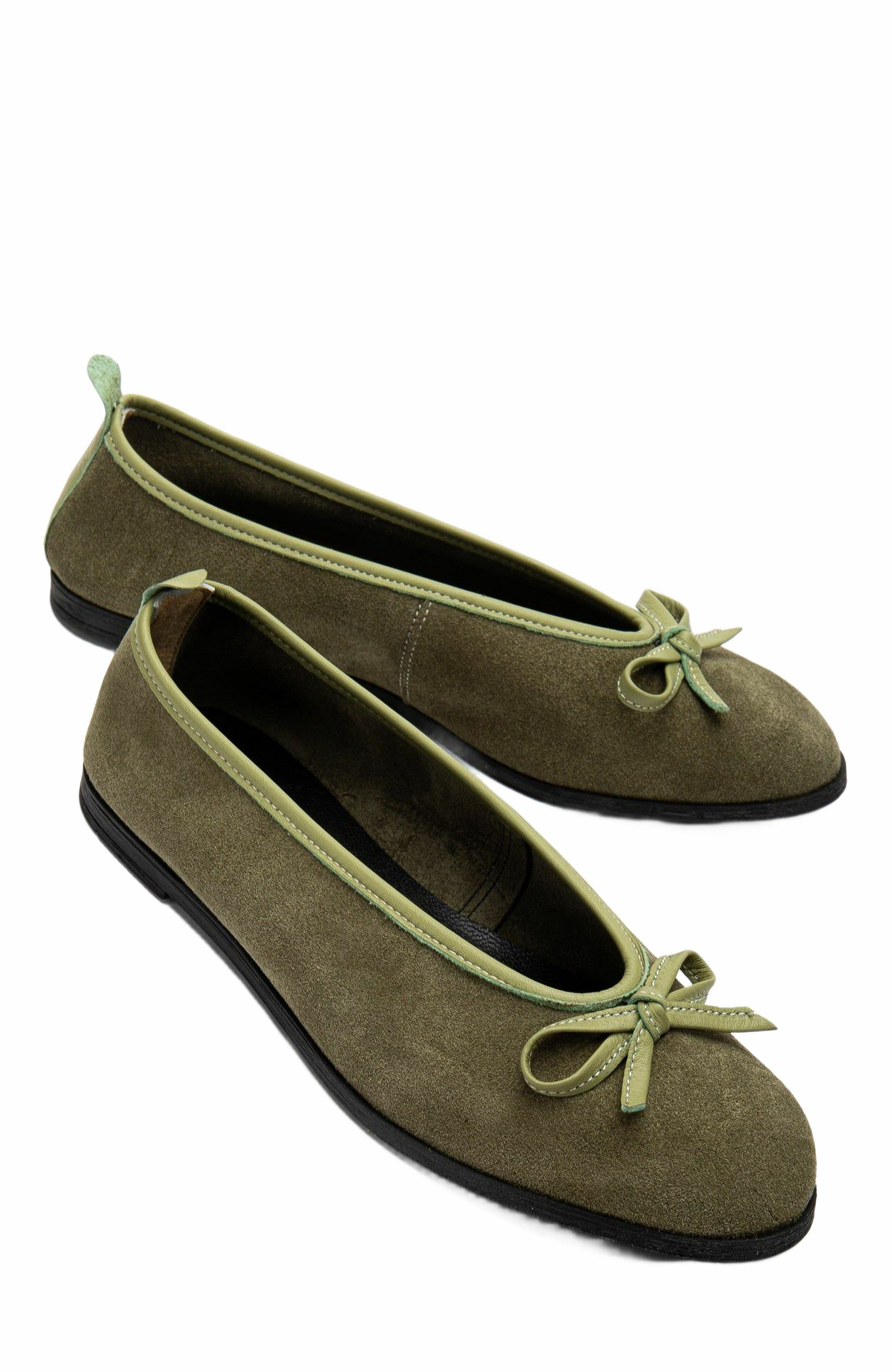 Freya Leather Ballerina Flats, Alternate, color, Khaki Suede Leather