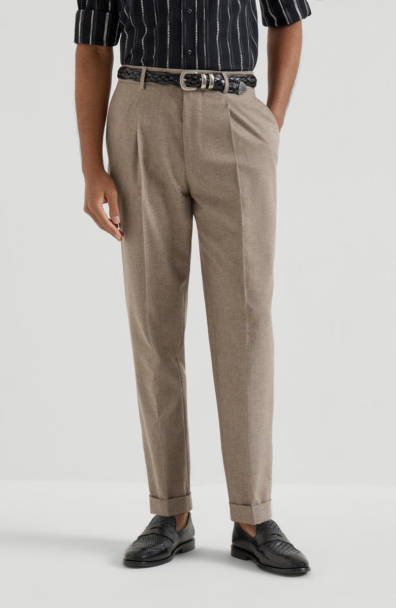 Brunello Cucinelli Trousers with pleats, Alternate, color, Light Brown