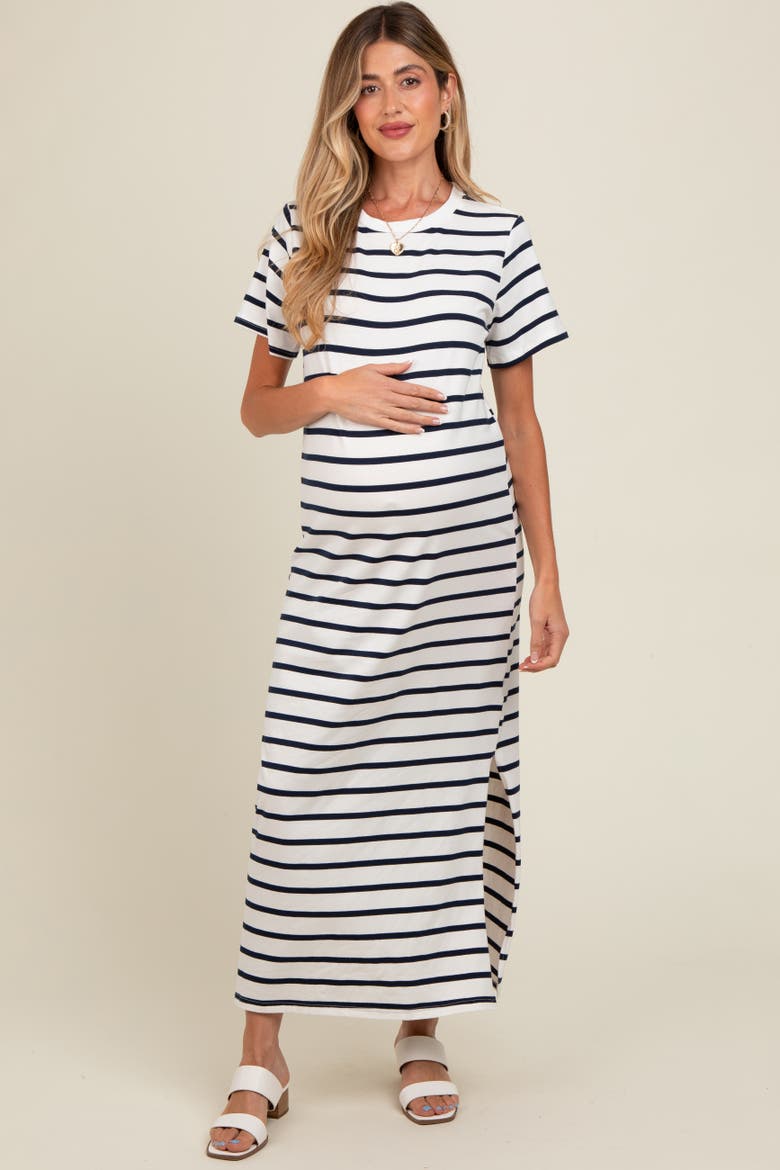 Striped Side Slit Maxi Dress, Alternate, color, Navy Blue