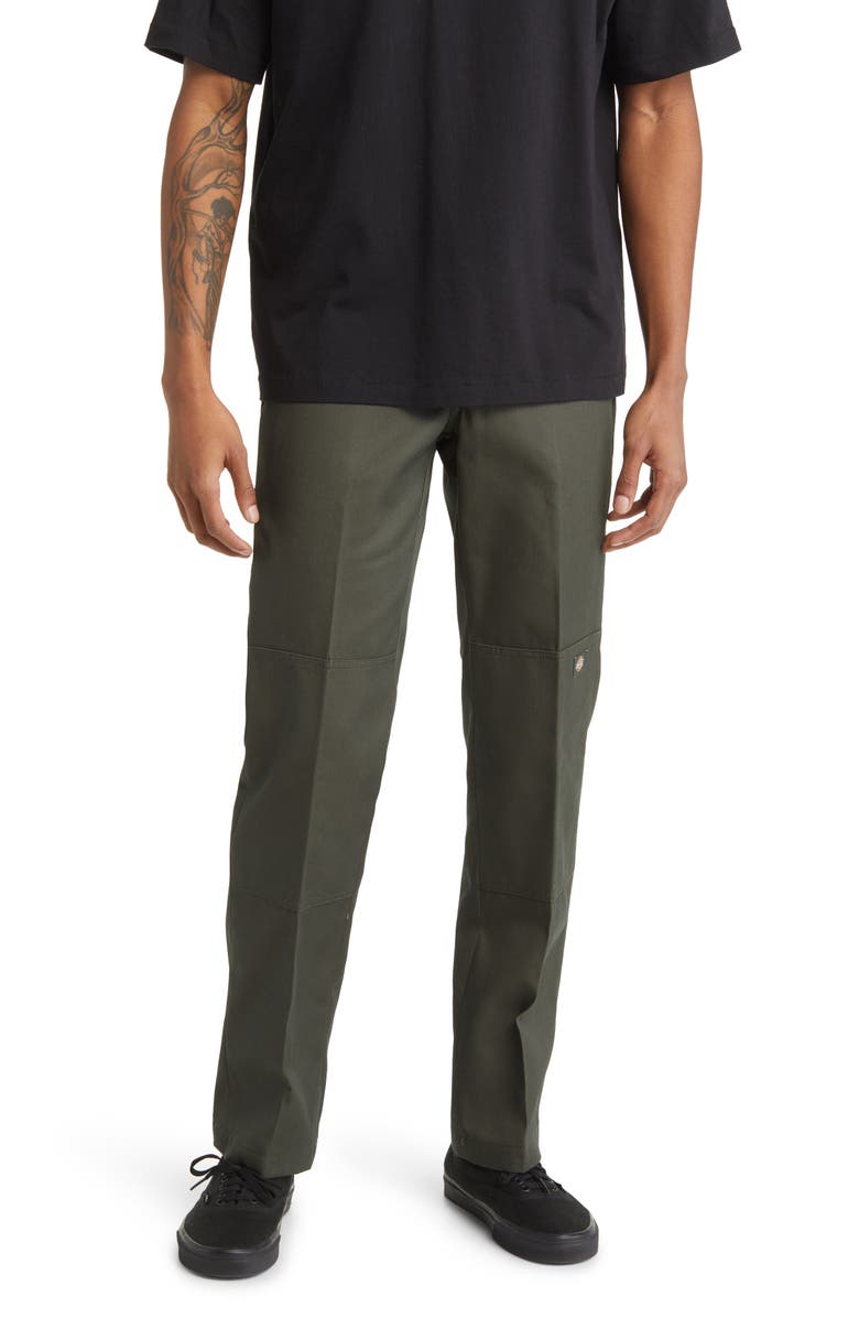 Dickies Flat Front Double Knee Pants, Main, color, Olive Green