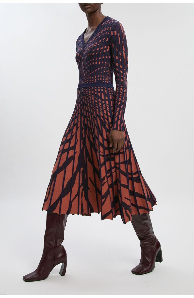 Karen Millen Zebra Jacquard Knit Midi Dress, Alternate, color, Brown
