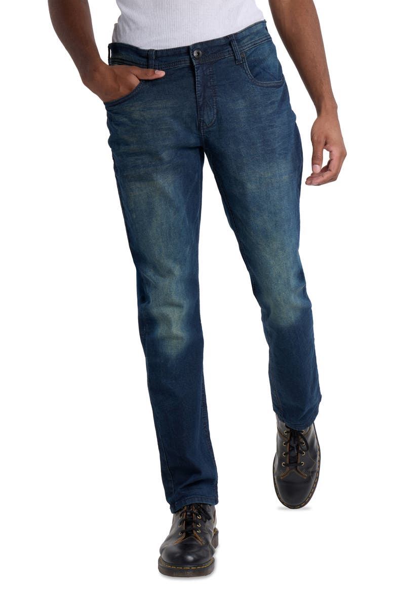 Saddle Stitch Stretch Straight Leg Jeans, Alternate, color, DARK BLUE TINT