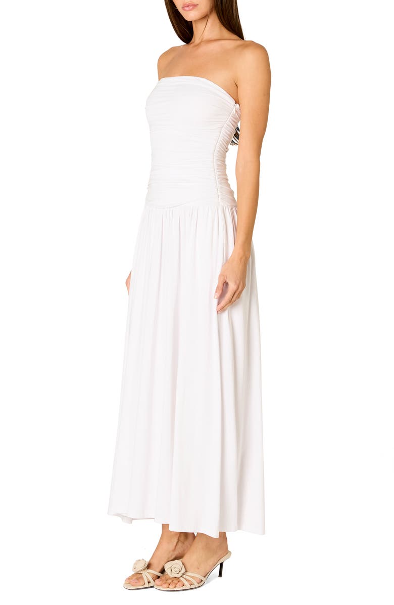 Nia Santal Ruched Strapless Midi Dress, Alternate, color, White