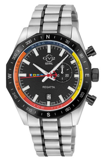 Gv2 Regatta Stainless Steel Swiss Quartz Bracelet Watch, 42mm In Two Toned Ss/black