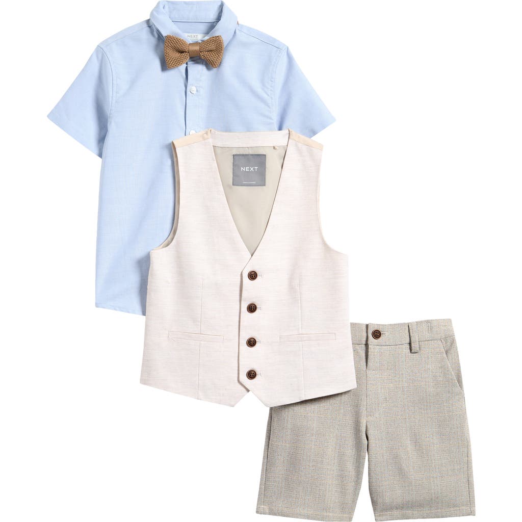 Next Kids' Short Sleeve Button-up Shirt, Bow Tie, Vest & Shorts Set In Neutral