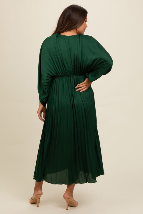 Pinkblush Satin Pleated V-neck Maxi Dress In Green