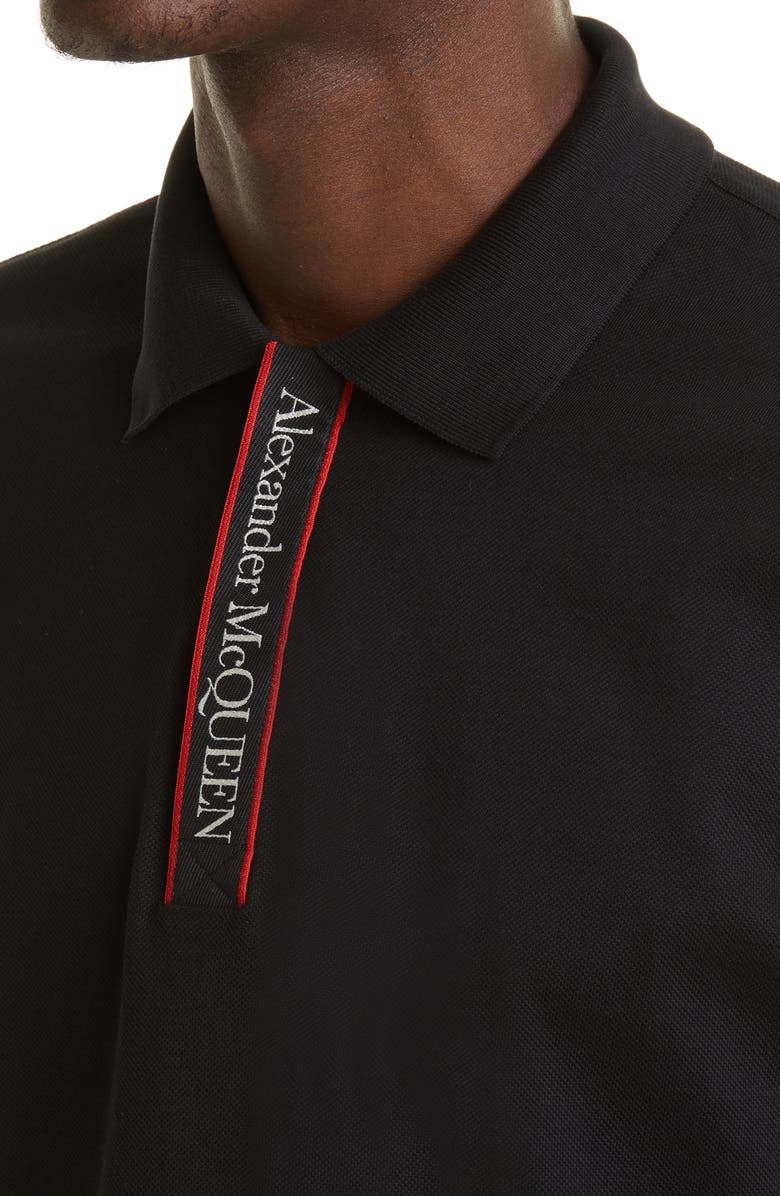 McQueen Alexander McQueen Logo Tape Cotton Piqué Polo, Alternate, color, Black/ Mix