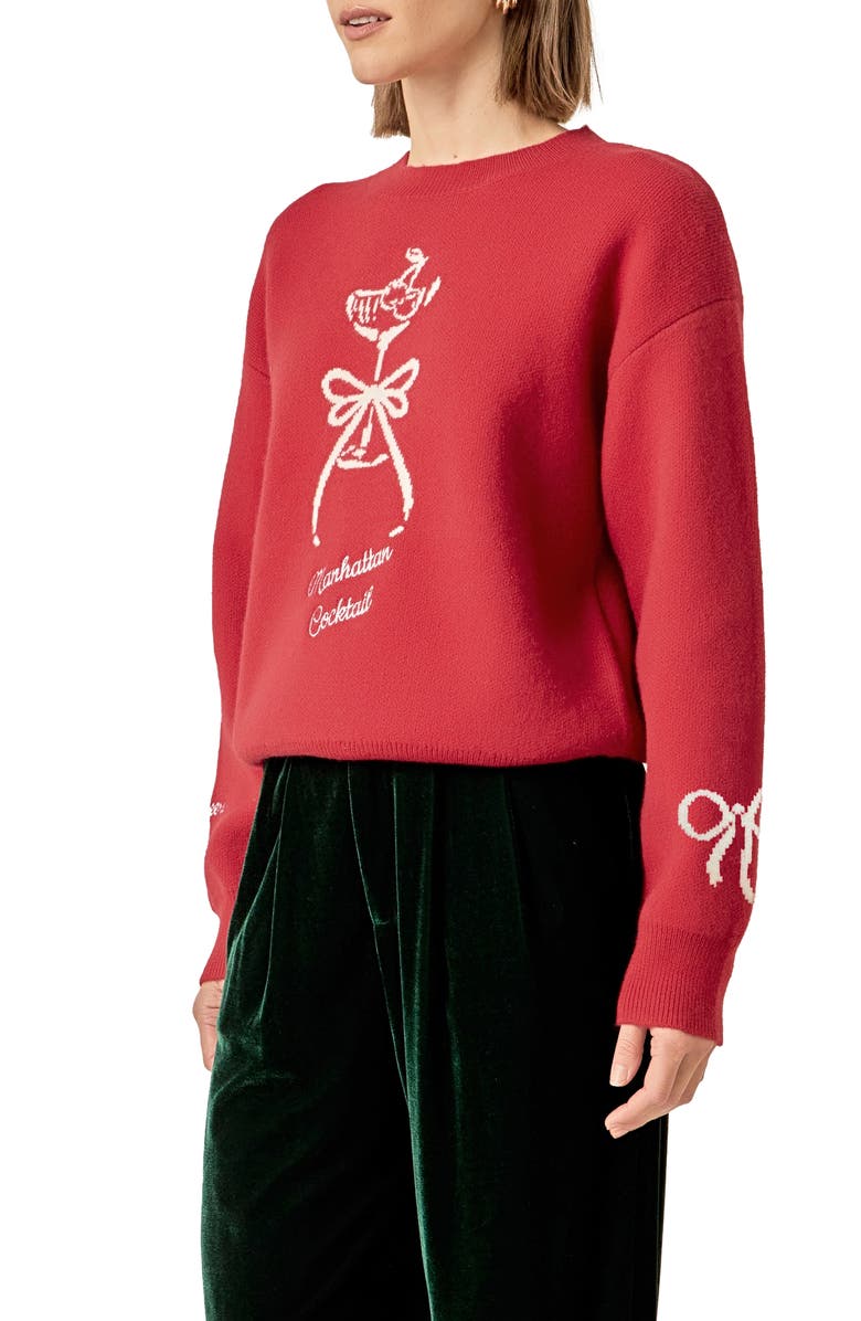 English Factory Manhattan Cocktail Sweater, Alternate, color, Dark Red/ White