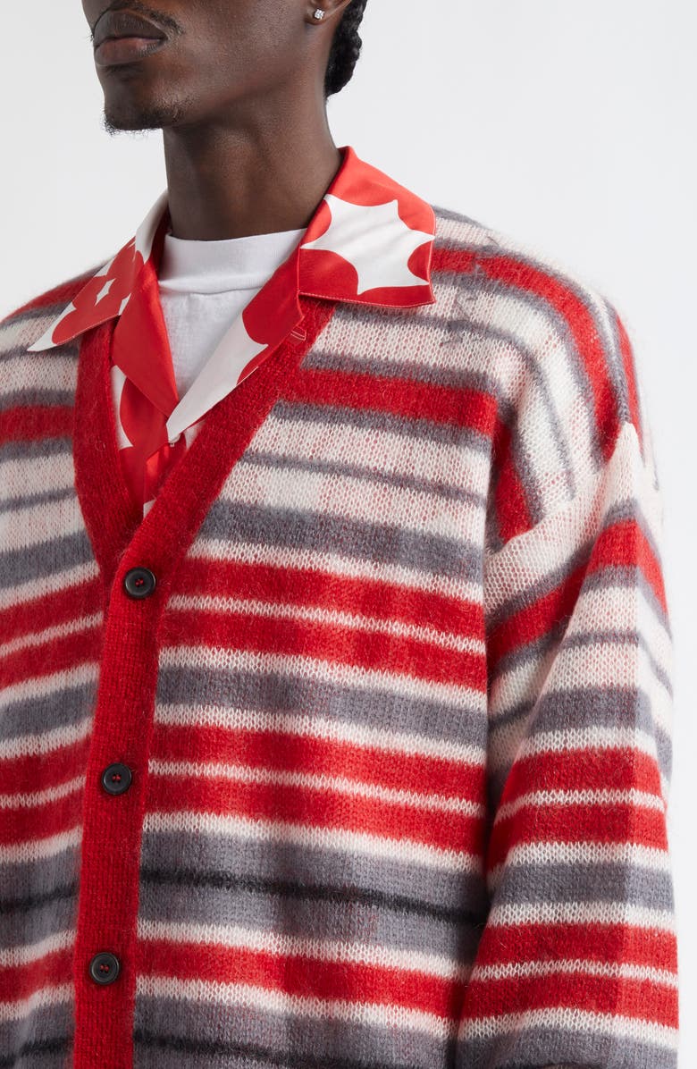 Marni Stripe Mohair Blend Cardigan, Alternate, color, Neutral Grey