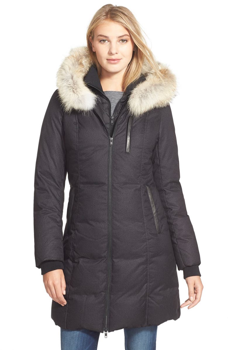 Soia & Kyo 'Chrissy' Print Down Parka with Genuine Leather & Coyote Fur Trim, Main, color,