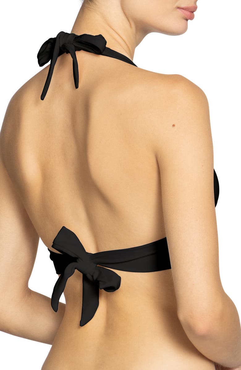 Robin Piccone Margot Ring Halter Bikini Top, Alternate, color, Black