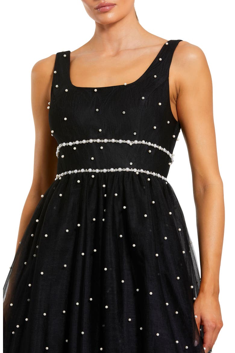 Pearl Embellished Tulle Sleeveless Ball Gown, Alternate, color, Black Ivory