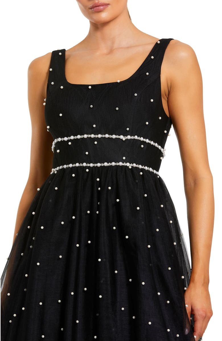 Mac Duggal Pearl Embellished Tulle Sleeveless Ball Gown, Alternate, color, Black Ivory