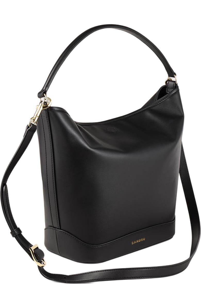 SANDRO Leather bucket bag TANGOSO, Alternate, color, Black