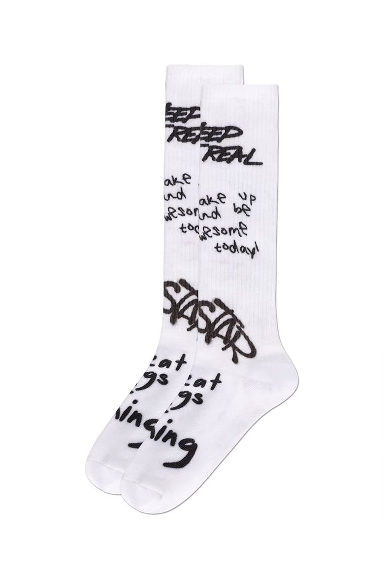 Graffiti Knee High Socks, Alternate, color, White