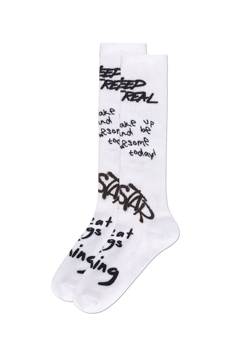 MeMoi Graffiti Knee High Socks, Alternate, color, White
