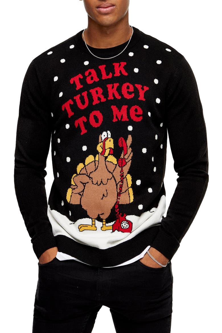 Christmas Talk Turkey Crewneck Sweater, Main, color, BLACK MULTI