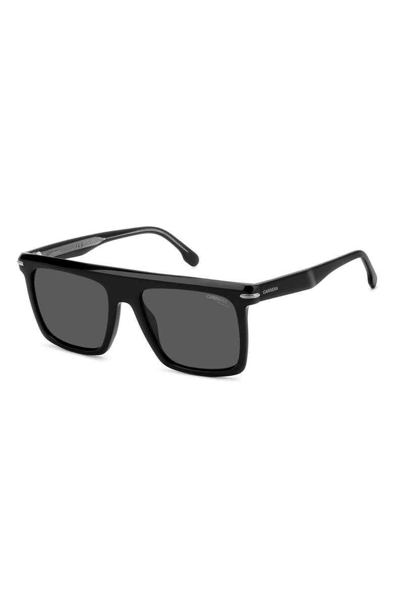 Carrera Eyewear 56mm Rectangular Flat Top Sunglasses, Alternate, color, Black Ruthenium/ Grey Polar