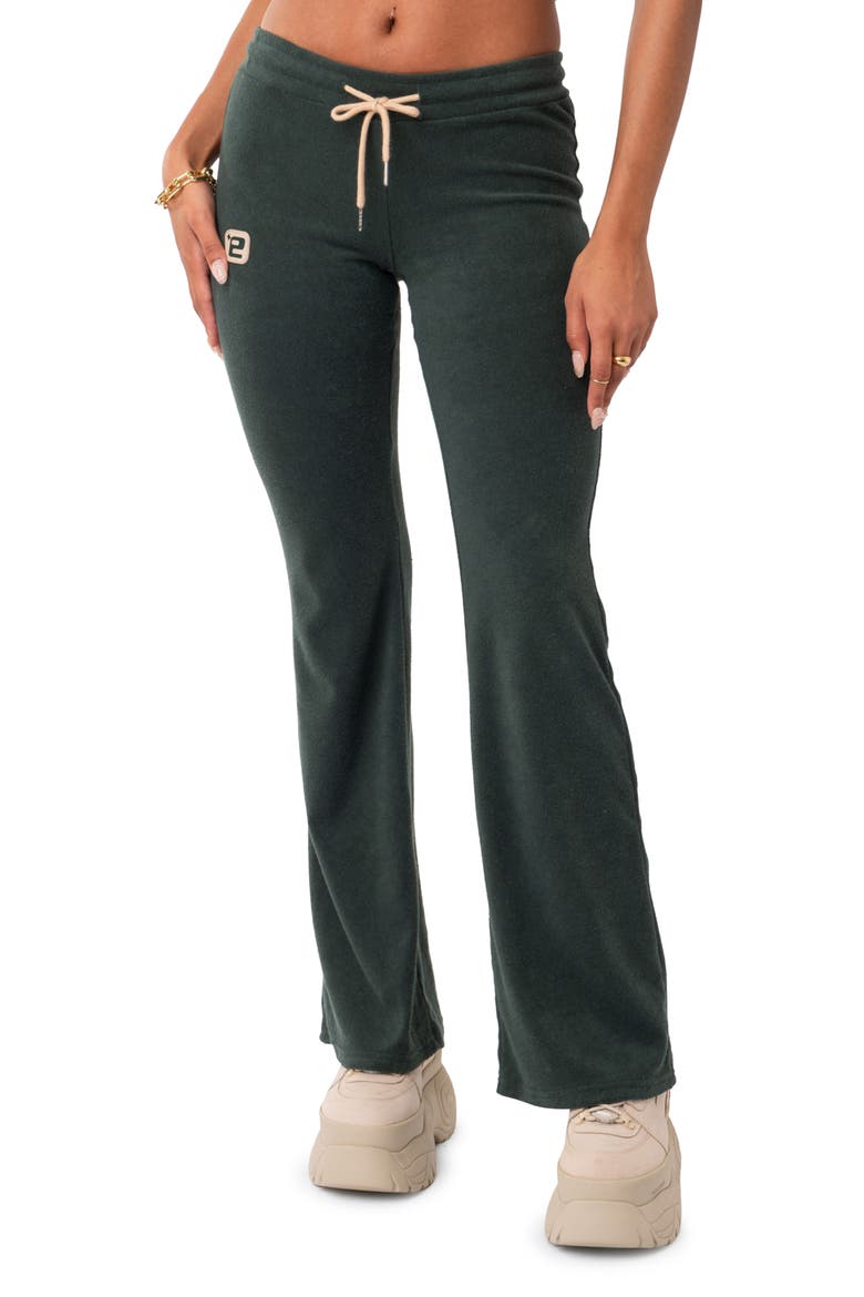 Terry Low Rise Flare Leg Pants, Main, color, GREEN