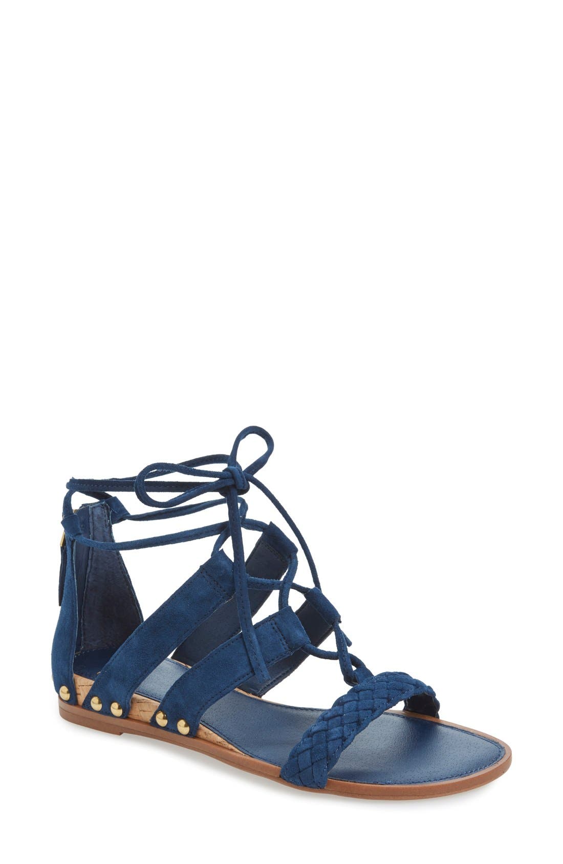 'Pierson' Lace-Up Sandal, Main, color, BLUE SUEDE