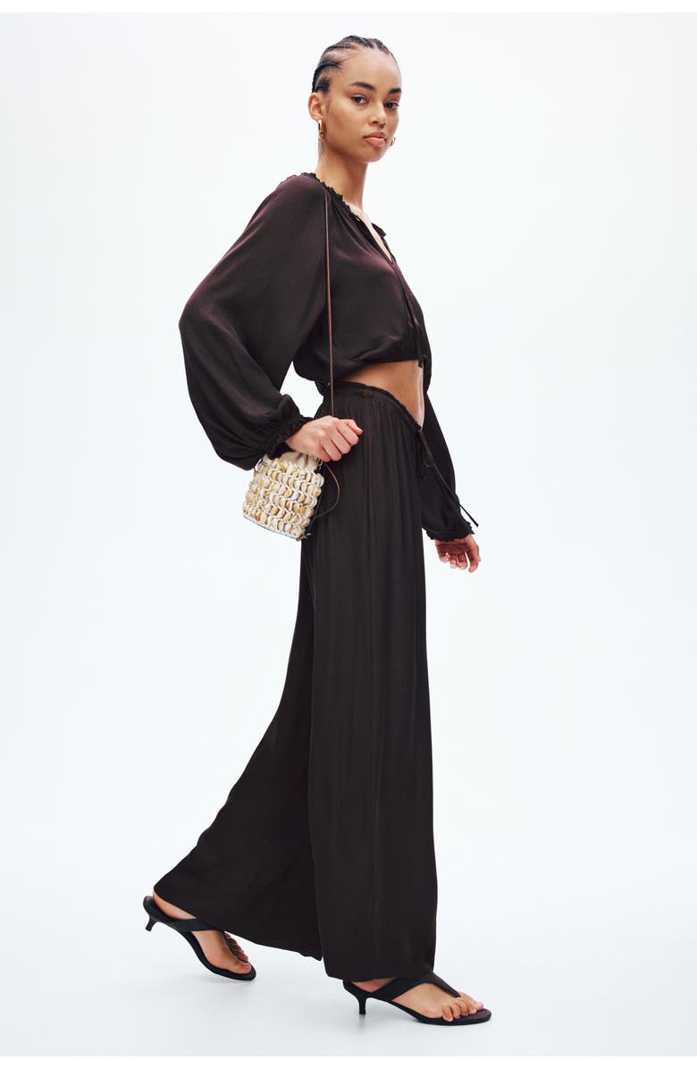 H&M Wide Drawstring Trousers, Alternate, color, Dark Brown