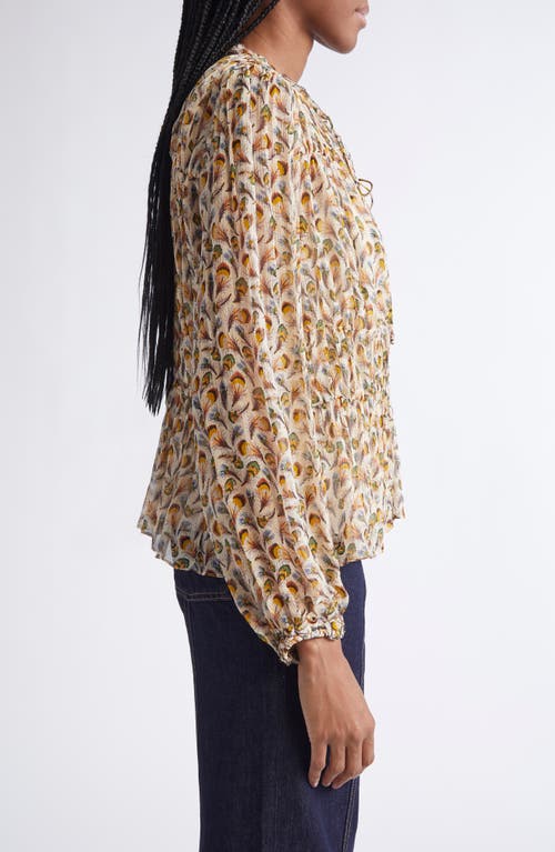 Ulla Johnson Robbie Silk Long Sleeve Front Tie Blouse Swan In Multi