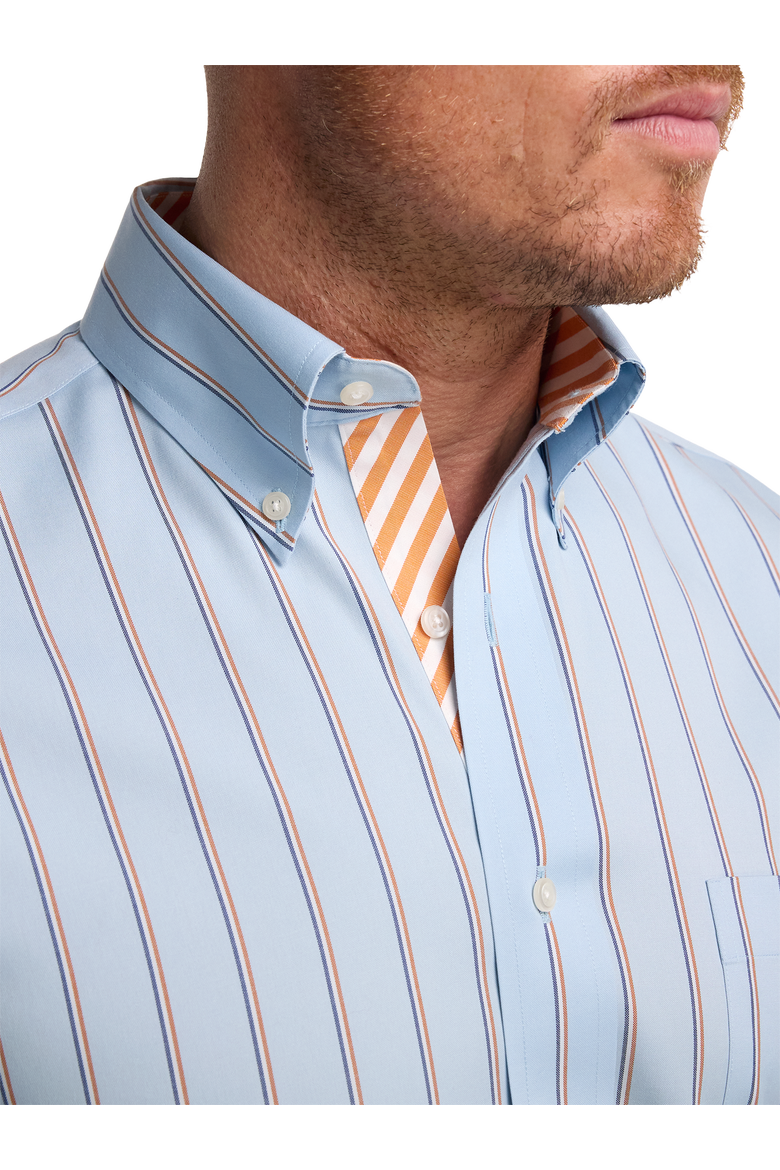 Cotton Buttondown Collar Broadcloth Classic Contrast Trim Button Cuff Long Sleeve Shirt, Alternate, color, Blue/Melon