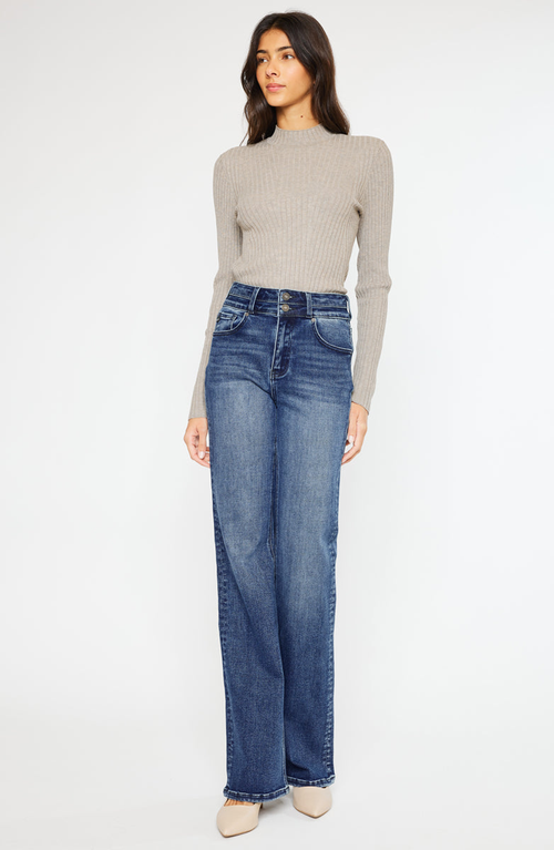 Kancan Onyx Essentials Ultra High Rise Wide Flare Jeans In Blue