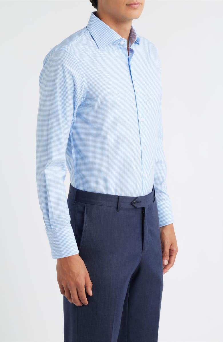 ZANETTI Grid Check Dress Shirt, Alternate, color, Light Blue/ White