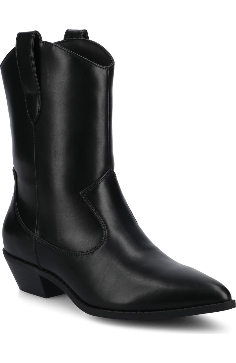 Journee Collection Fritzie Western Ankle Boot, Main, color, Black