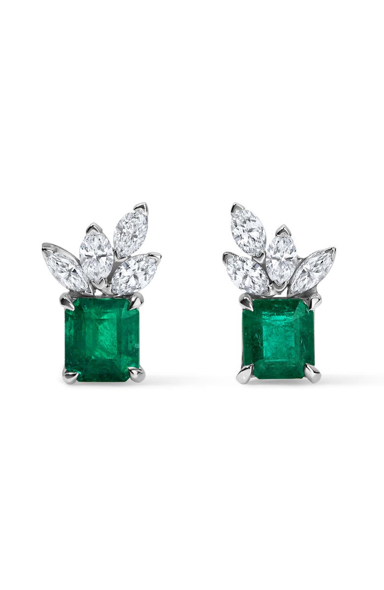 Mindi Mond Emerald & Diamond Cluster Stud Earrings, Main, color, 18K White Gold / Platinum