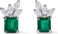 Mindi Mond Emerald & Diamond Cluster Stud Earrings