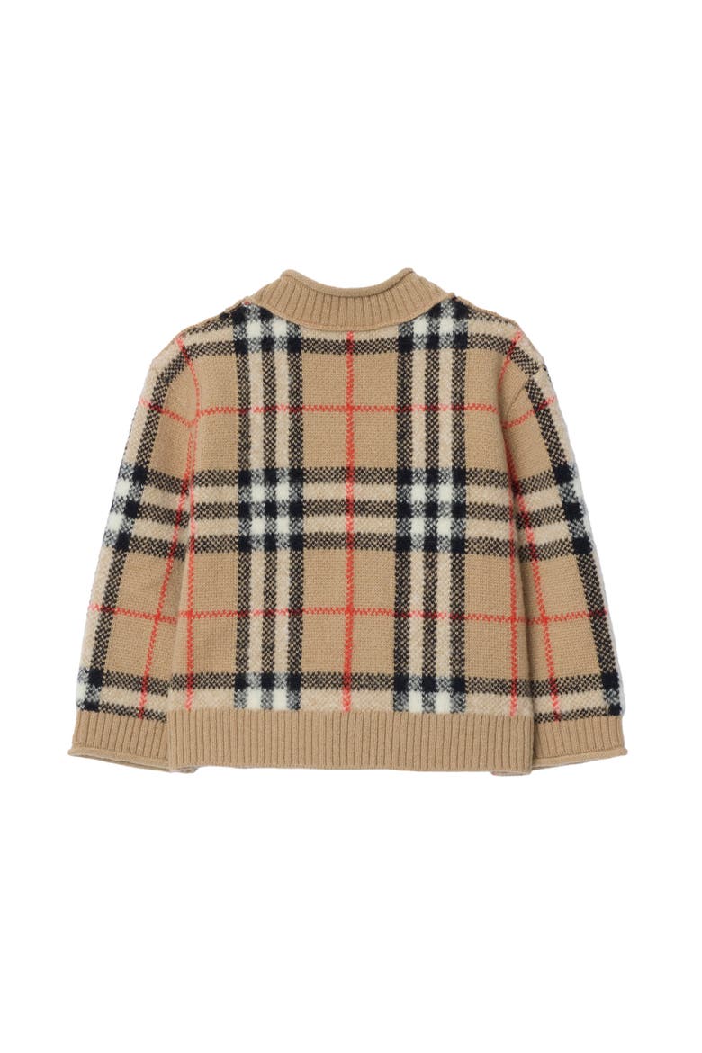 Check Wool Cashmere Cardigan, Alternate, color, Sand beige