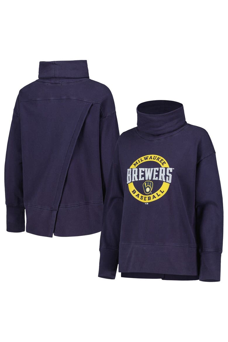 Women's Levelwear Navy Milwaukee Brewers Sunset Farm Team Pullover Sweatshirt, Main, color, Navy