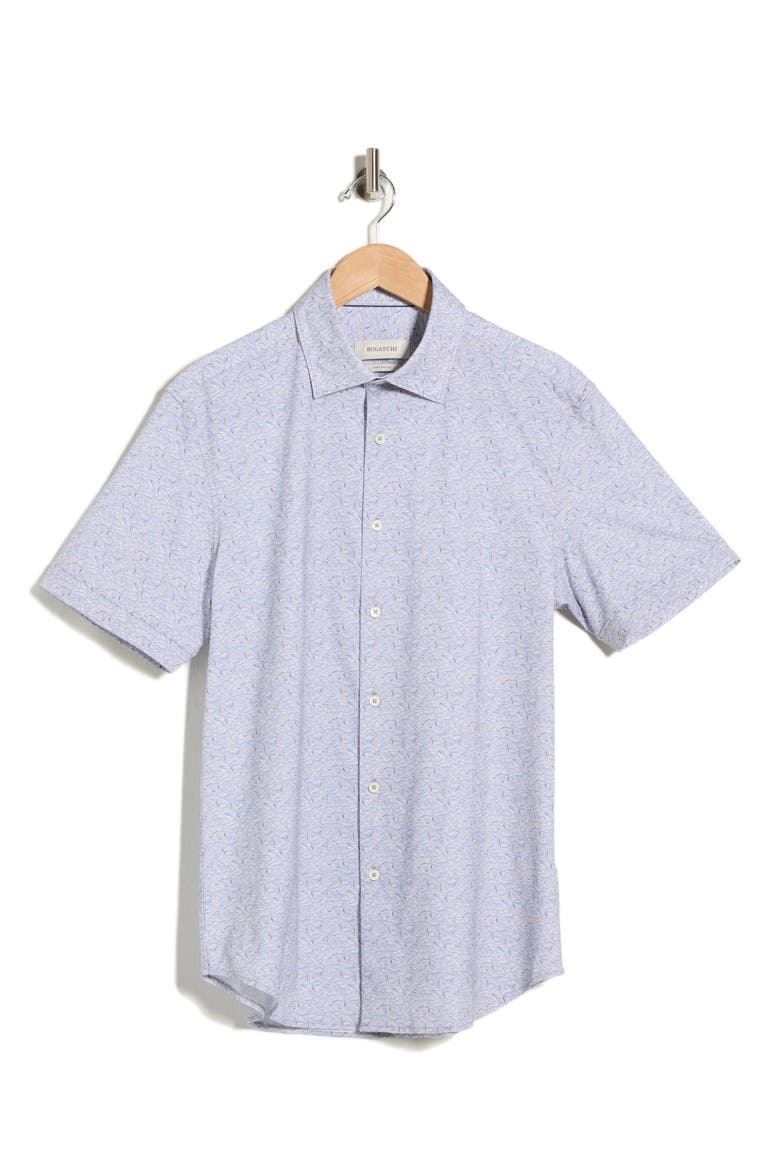 Abstract Print Stretch Cotton Short Sleeve Button-Up Shirt, Alternate, color, SAND