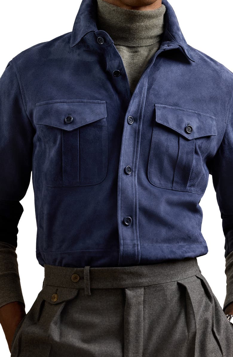 Ralph Lauren Purple Label Barron Suede Shirt Jacket, Alternate, color,