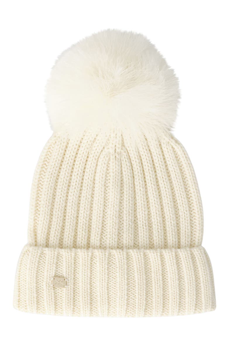 Wool Blend Rib Pompom Beanie, Main, color, POWDER