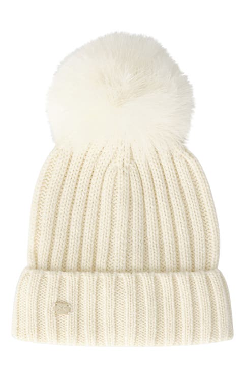 Wool Blend Rib Pompom Beanie