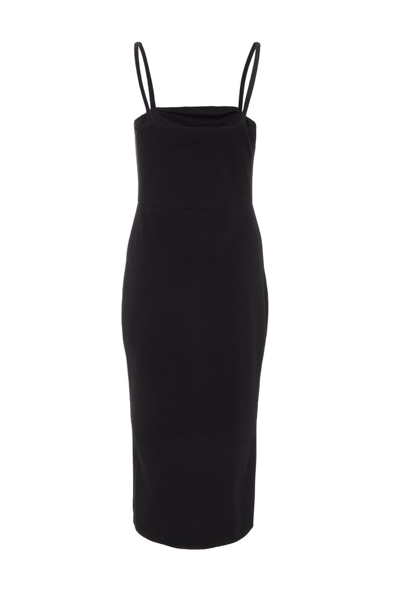 Scuba Crepe Diamante Trim Midi Dress, Alternate, color, Black