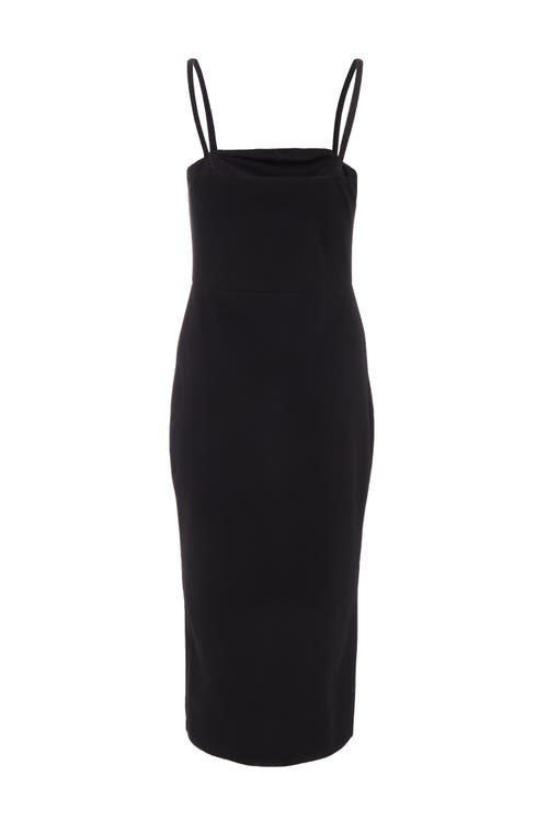 Quiz Scuba Crepe Diamante Trim Midi Dress In Black
