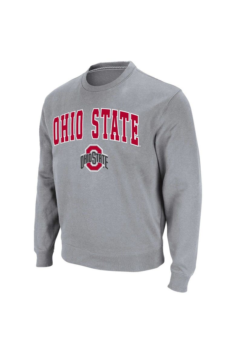 Men's Colosseum Heathered Gray Ohio State Buckeyes Team Arch & Logo Tackle Twill Pullover Sweatshirt, Alternate, color, Heather Gray