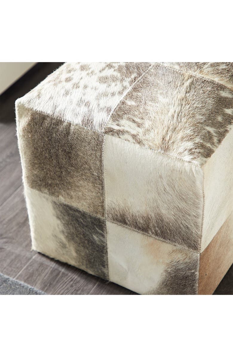 WILLOW ROW Smoke Gray Modern Leather Ottoman, Alternate, color, 