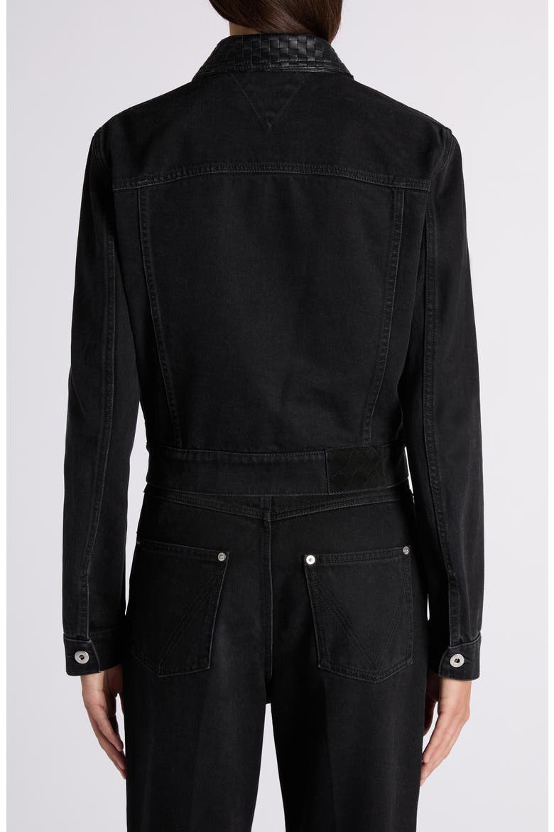 Intrecciato Collar Denim Jacket, Alternate, color, BLACK