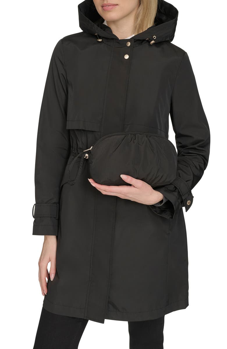 Cole Haan Signature Hooded Trench Raincoat, Alternate, color, Black