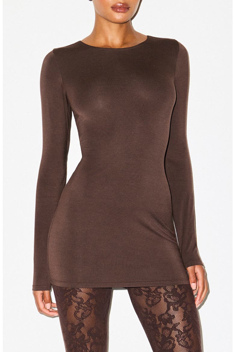 Smooth Layers Crewneck Long Sleeve Minidress, Main, color, ESPRESSO