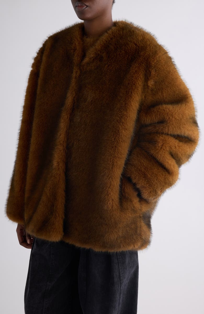 Isabel Marant Aglae Boxy Faux Fur Coat, Alternate, color, Ochre