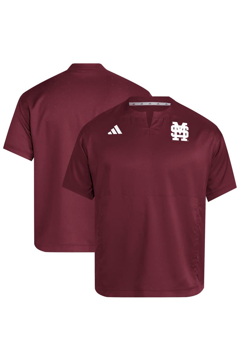 Men's adidas  Maroon Mississippi State Bulldogs Dugout Coaches Adizero Notch Neck Pullover Top, Alternate, color, Maroon