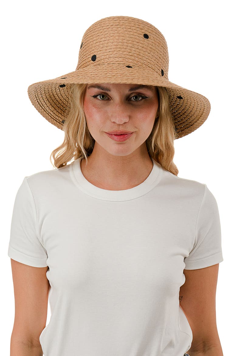 Polka Dot Straw Bucket Hat, Alternate, color, NATURAL