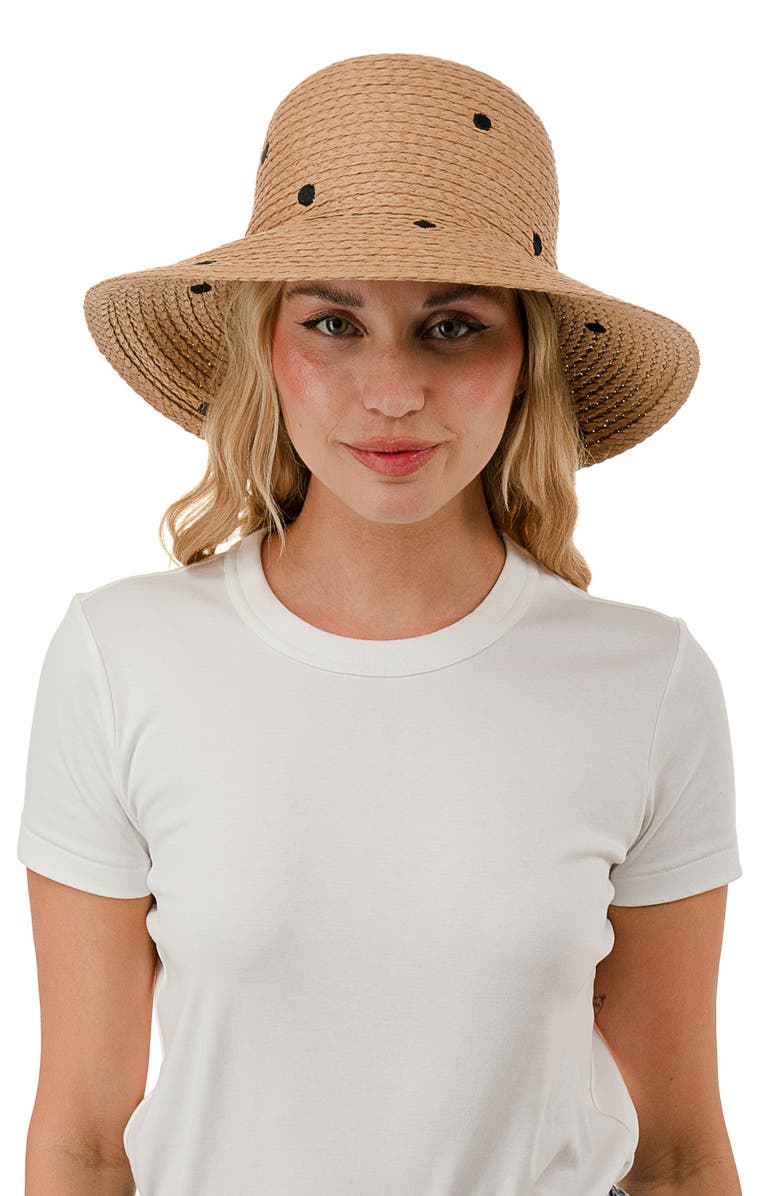 Nicole Miller Polka Dot Straw Bucket Hat, Alternate, color, Natural